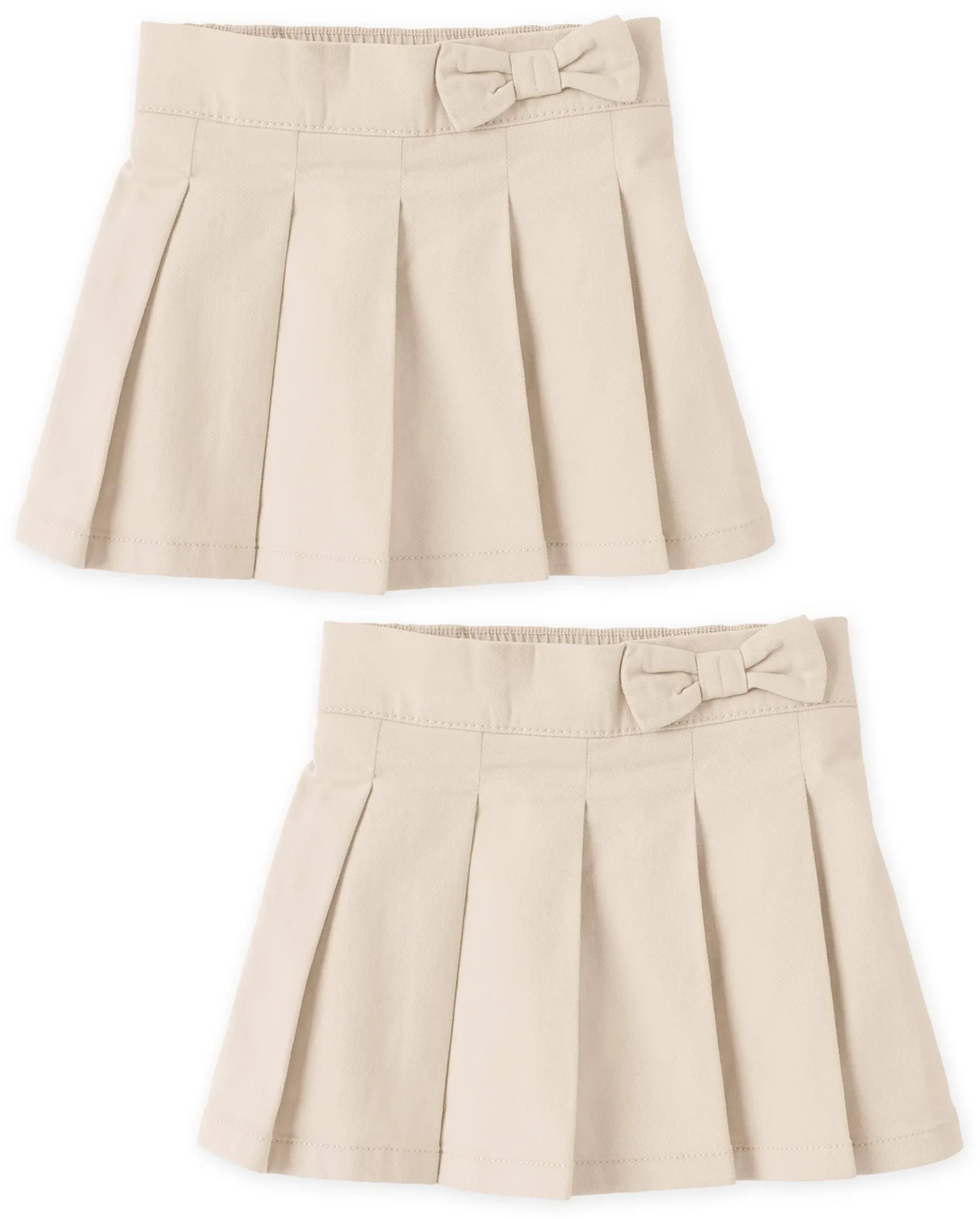 Toddler Girls Uniform Bow Pleated Skort 2-Pack - Bisquit