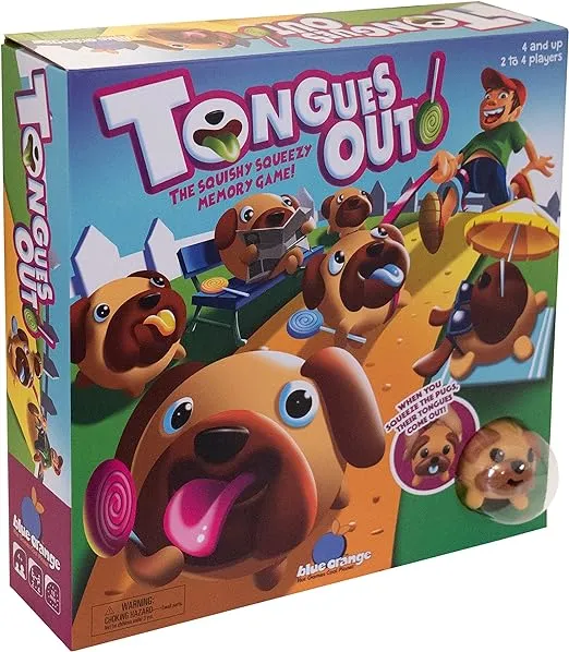 BLUE ORANGE GAMES Tongues Out! The Squishy, Squeezy Preschool and Children Game - Educational Puppy Fidget Memory Color Matching Fun 2-4 Players for Ages 4+