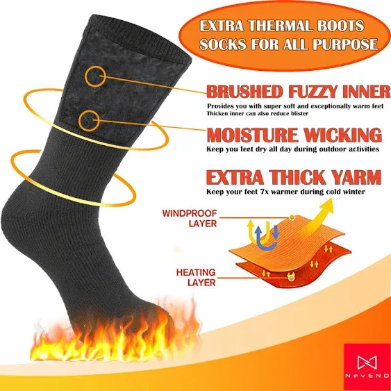 Men's Winter Thermal Boot Thick Insulated Heated Wool Crew Socks 3/6 Pairs for Cold Weather Outdoor Activities