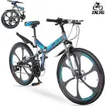 Zacro 26 inch Folding Mountain Bike, 24 Speed Dual Disc Brake Alloy WH