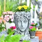 Sungmor Goddess Head Flower Pot Garden Yard Resin Standing Planter Statue Decor