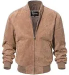 FLAVOR Men's Leather Baseball Bomber Jacket Vintage Suede Pigskin