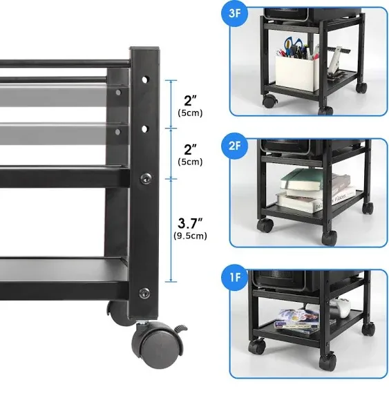 J JACKCUBE Design 2 Tier Computer Tower Stand for Desktop Cpu, Gaming PC Holder, Mobile Rolling Cart for Under Desk with Caster Wheels, Office Desk