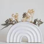 Rainbow Arched Planter White Vase Speckled Ceramic w/Drainage Hole, Textured Ribbed Arch, Organic Modern Aesthetic Small Flower Vases for Centerpieces, Unique Indoor Plant Pot Boho Living Room Décor