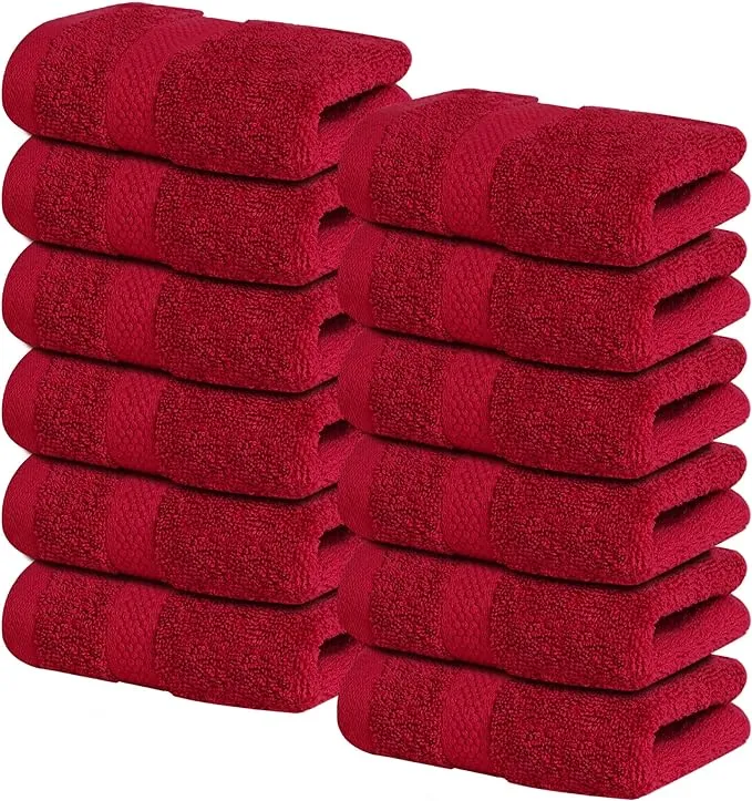 Infinitee Xclusives Premium Wash Cloths for Showering [13x13] – 100% Cotton Washcloths [Pack of 12], Soft and Absorbent Face Towels for Bathroom Wash Clothes, Gym, and Spa |Burgundy|