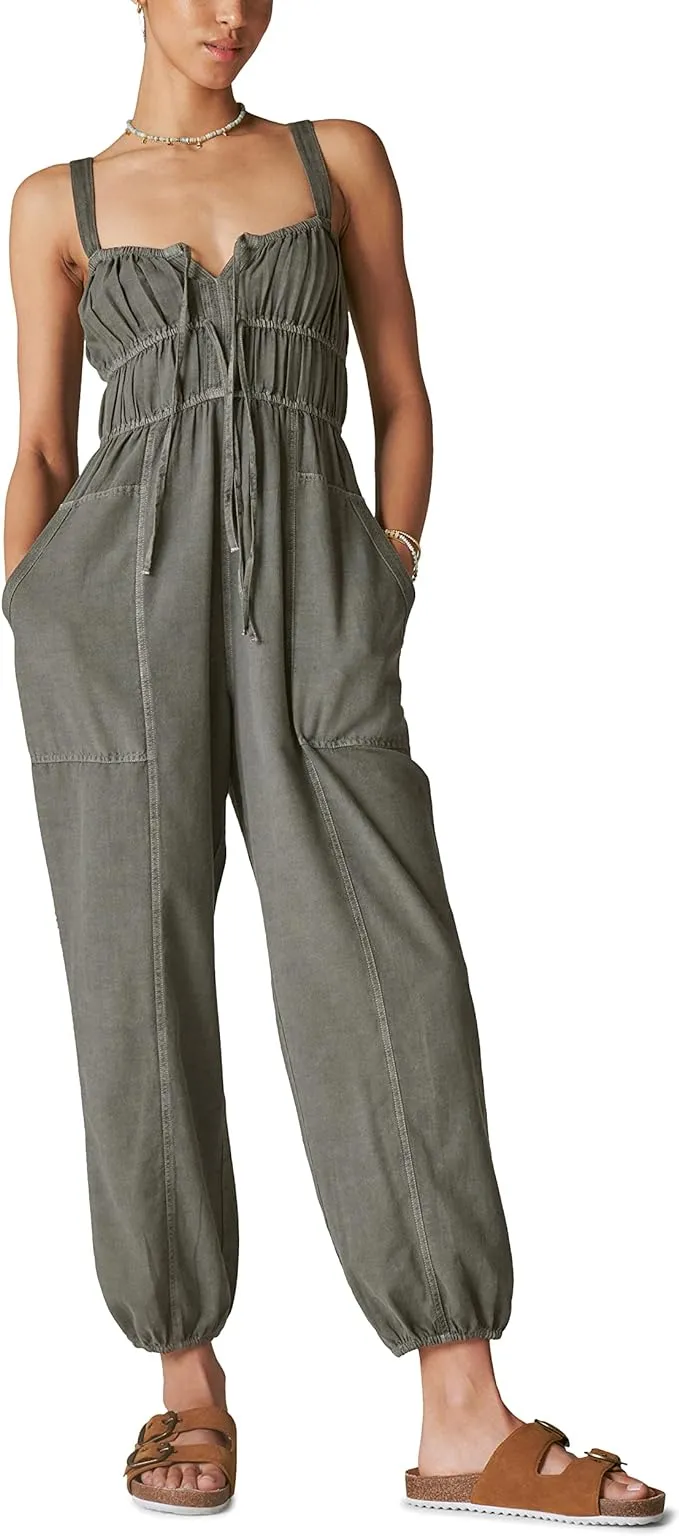 Lucky Brand Womens Women's Tie Front Utility Jumpsuit