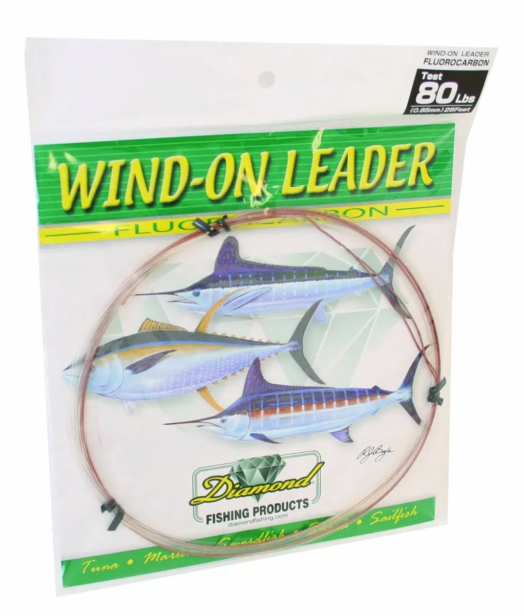 Diamond Fishing Products Wind-On Fluorocarbon Leader - 80lb, Clear White, 8yds