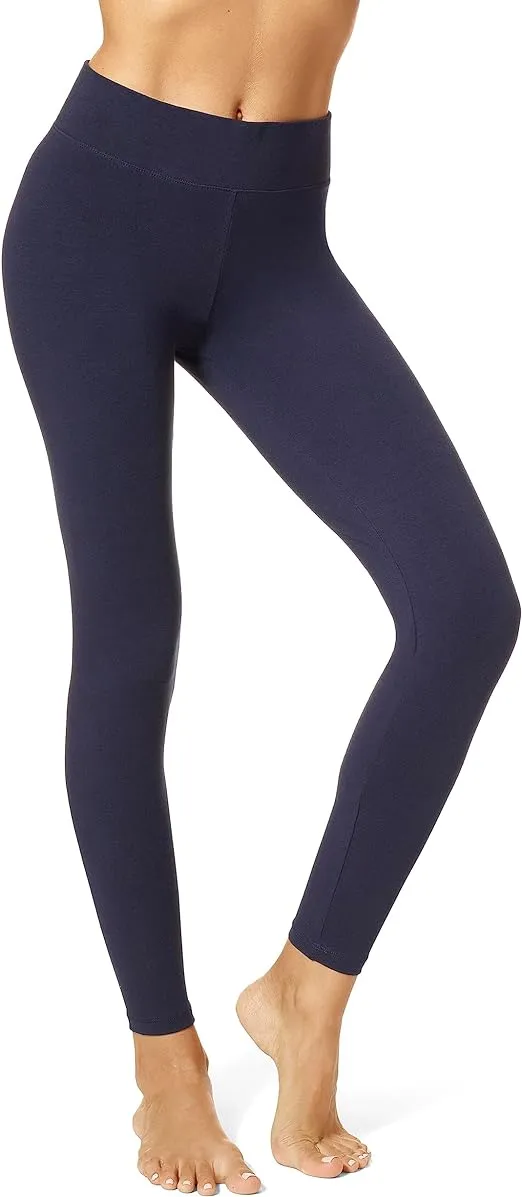 HUE Women's Ultra Soft Cotton Leggings with Wide Waistband, Full and Capri Length