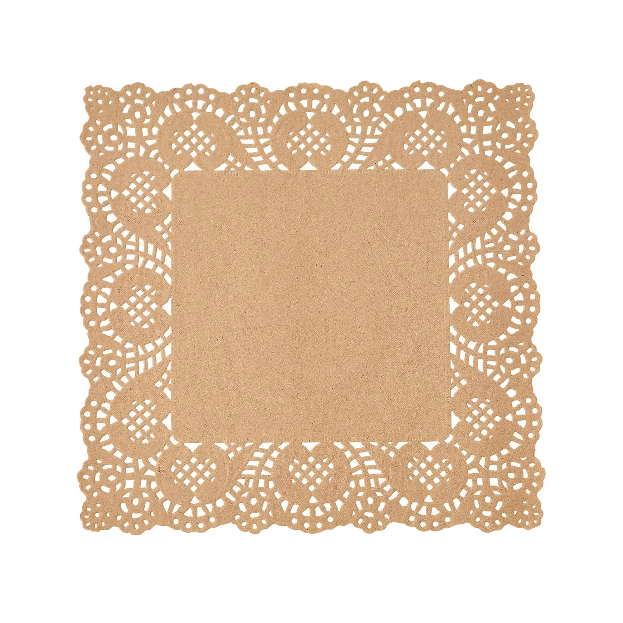 Dulcet Delights Square Doilies Bulk Pack - Lace Paper Doily Pastry Box - Decorative Paper Placemats for Desserts, Baked Treat Display, Tableware Decoration - 12"W x 12"L - Set of 250 - Brown