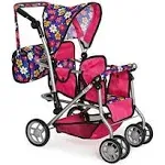 My First Twin Doll Stroller - Double Umbrella Stroller - Baby Doll Accessories - Pink Foldable Doll Pram with Diaper Bag - Fits Up to 18 inch Twin