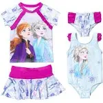 Frozen Elsa Little Girls One-Piece Swimsuit Bikini Top Swim Rash Guard Skirt Bottom Set | imagikids Kids Clothes 2T / Multicolor