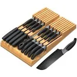 in-Drawer Knife Block with 16 Knives, Bamboo Knife Organizer for Steak Knives...