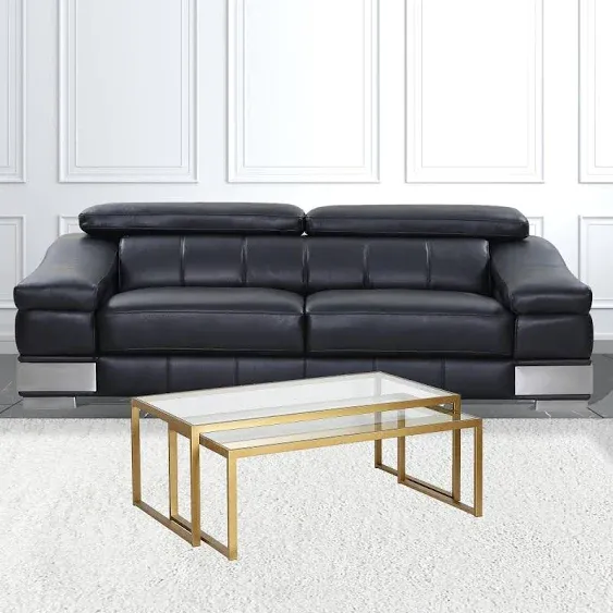 HomeRoots Set of Two 46" Gold Glass and Steel Nested Coffee Tables