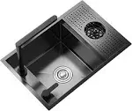 Nano Black Hidden Mini Bar/Cafe/RV/balcony Sink with Up and Down Faucet and Glass Rinser Set