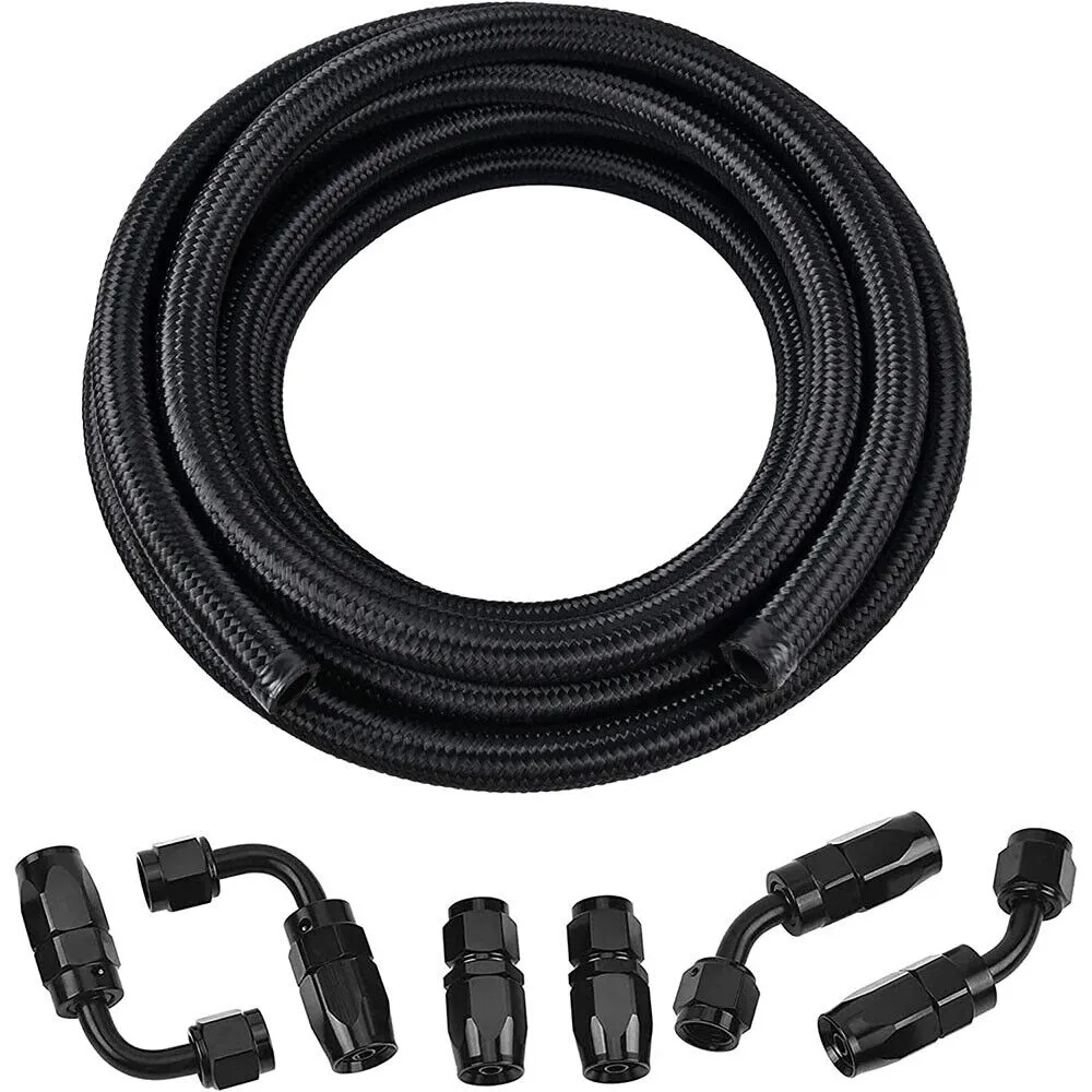 6AN 10FT Stainless Steel Nylon Braided Oil Fuel Line+3/8 Hose End Fittings Kit