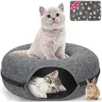 Large 24 Inch,Cat Tunnel Bed,HOMAGICO Peekaboo Cat Cave with Pet Blanket,Detachable Donut Tunnel Bed for Indoor Cats,Exercise Scratching & Hidewa