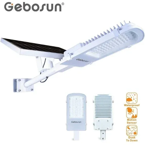 Gebosun Solar Street Light, 100W Outdoor Solar Led Street Lights, Work from Dusk to Dawn, 8600LM, 6000K, IP65 Waterproof, Wall-Mounted & Pole-Mounted for Pathway, Driveway, Swimming Pool, Garden