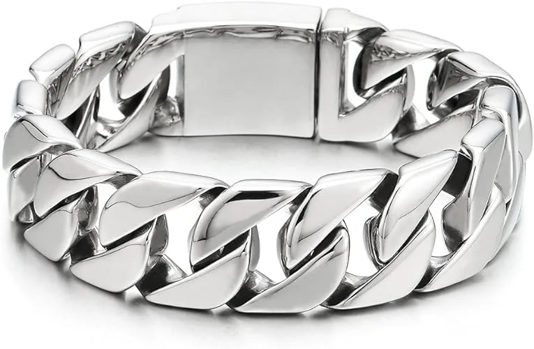 COOLSTEELANDBEYOND Masculine Mens Stainless Steel Large Curb Chain Link Bracelet