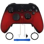 eXtremeRate Shadow Scarlet Red Soft Touch Grip Faceplate Cover, Front Housing Shell Case Replacement Kit for Xbox One Elite Series 2 Controller Model 1797 and Core Model 1797 - Thumbstick Accent Rings Included - ELP319