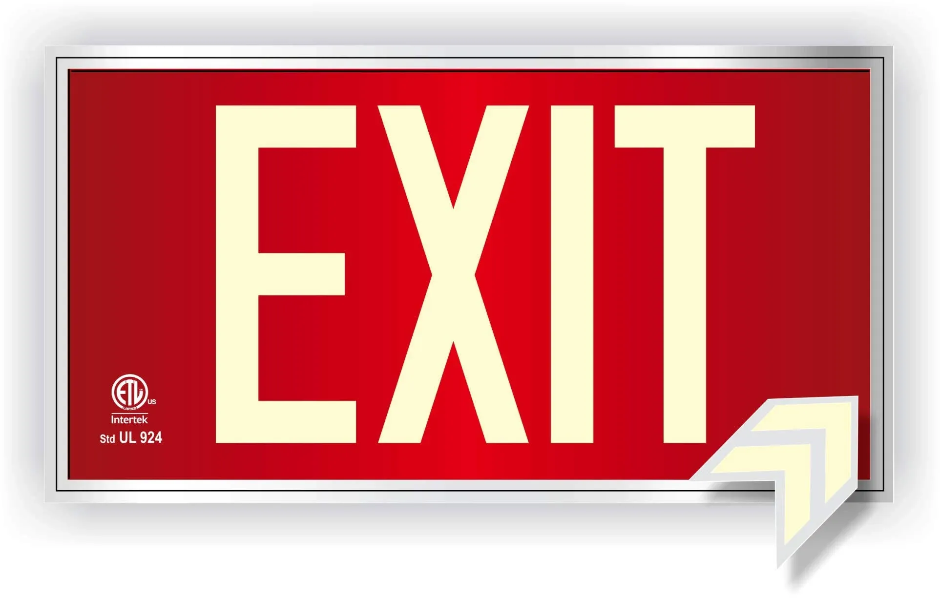 Photoluminescent Exit Sign Red - Framed Flat Wall Mount. UL 924 Code Approved/IBC/NFPA 101/Item: FRUL-050-R