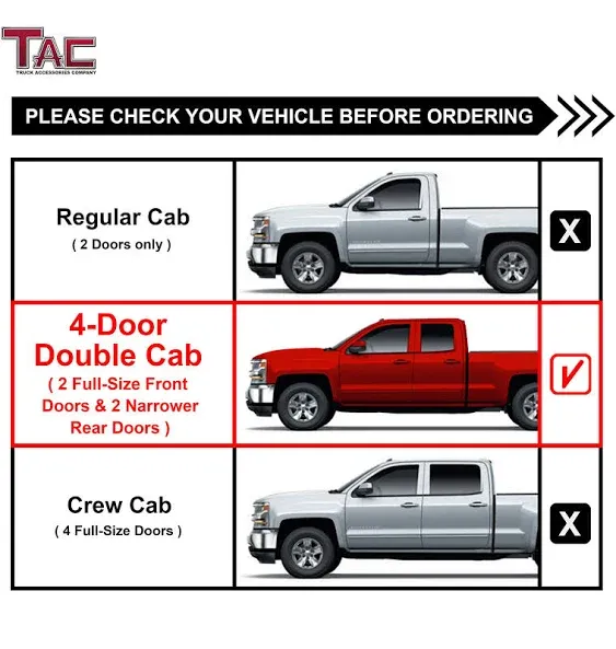 TAC Side Steps Fit 1999-2018 Chevy Silverado/GMC Sierra 1500| 1999-2019 2500/3500 Extended/Double Cab (Excluding C/K Classic) (Body Mount) Truck Pickup 3" Black Side Bars Nerf Bars 2 Pieces