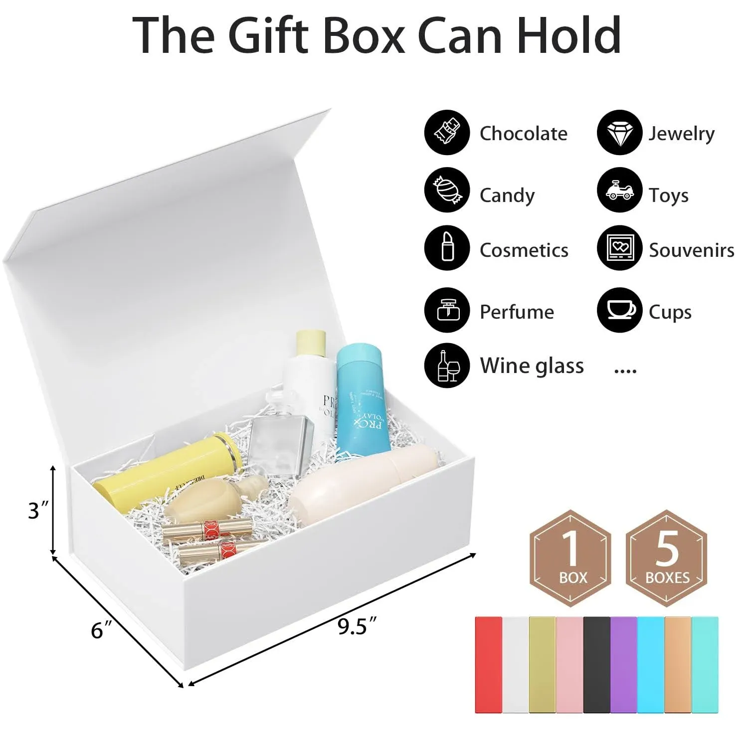 White Gift Box: 9.5X6X3&#034; Magnetic Lid for Bridesmaid, Wedding, Christmas, Hallow