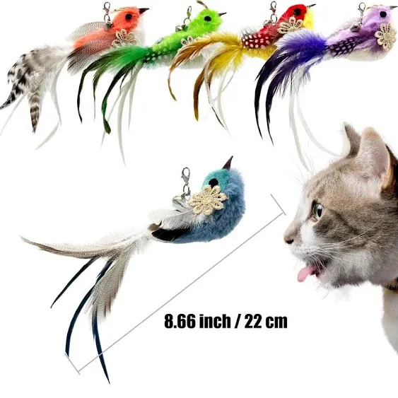 Cat Feather Toys Refill Cat Wand Attachments, 5 PCS Feathers Cat Toy Refills, Cat Wand Replacement Feather Bird for Cat Toys