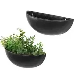 Matte Black Ceramic Half-Moon Wall Mounted Plant Pot, Set of 2