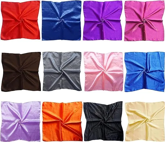 12 Set Mixed Designs Small Square Satin Womens Neck Head Scarf Scarves Bundle