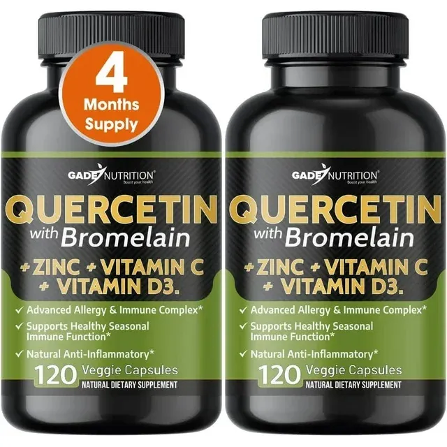 Quercetin with Vitamin C and Zinc - Quercetin 500mg - Quercetin with Bromelain - Zinc Quercetin - 240 Veggie Caps. Quercetin Supplements + Vitamin D3