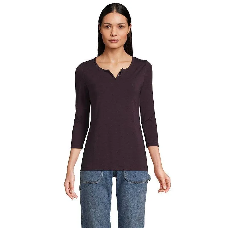 Lands' End Women's 3/4 Sleeve Lightweight Jersey Henley Top