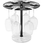 Marble Wine Glass Rack Countertop, Wine Glass Holder Stand for 6, Metal Black Tabletop Stemware Storage Display, Perfect Decor for Kitchen