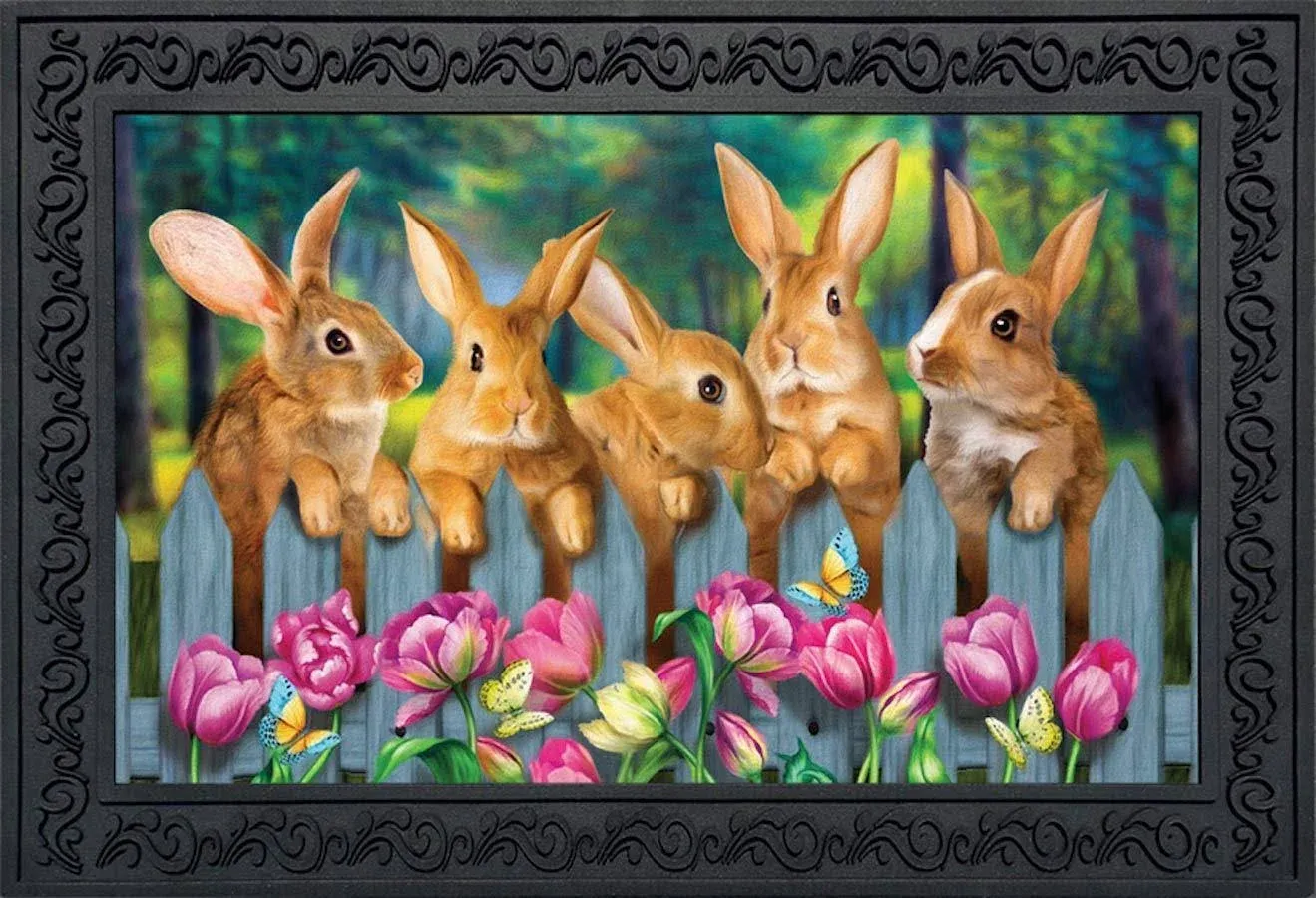 Briarwood Lane Garden Bunnies Spring Doormat Tulips Easter Rabbits Indoor Outdoor 30" x 18"