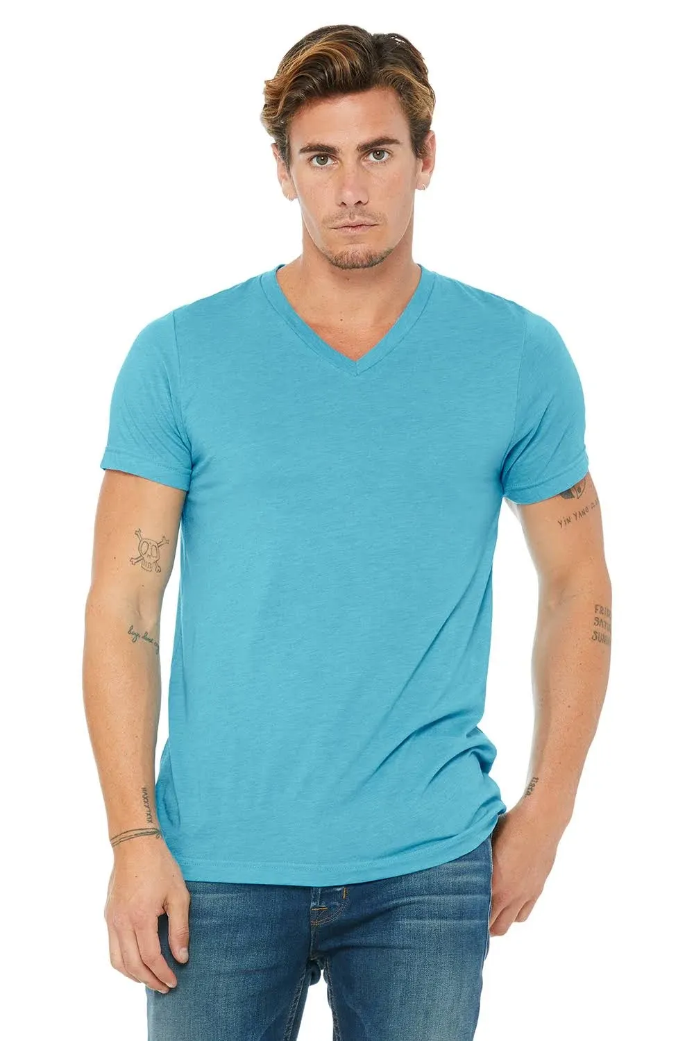 Bella + Canvas - unisex Triblend Short-Sleeve V-Neck T-shirt-Aqua TRIBLEND-M