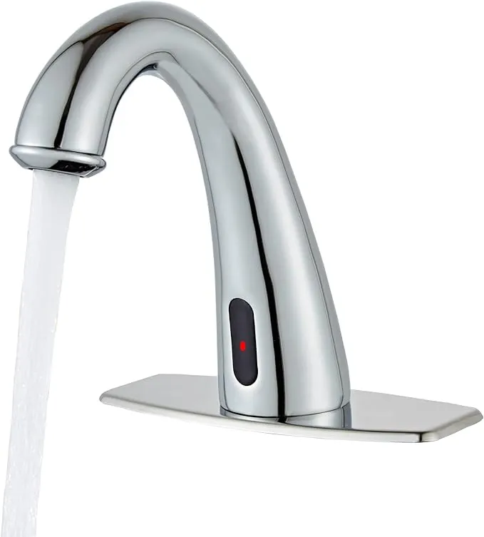 Commercial Touchless Bathroom Faucet Automatic Motion Sensor Activated Basin Mixer Tap with Deck Plate(Chrome)