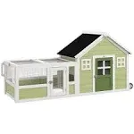 PawHut Rabbit Hutch Outdoor Pet Cage Wooden Bunny House with Asphalt Roof Wheels