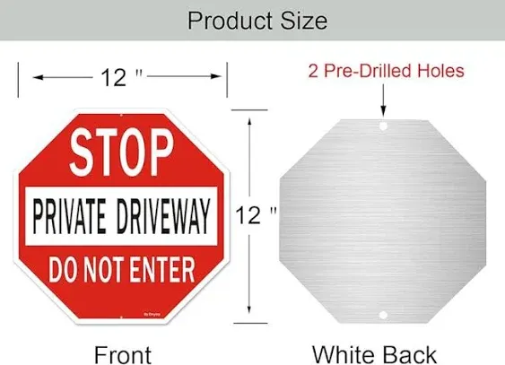 2 Pack Large Stop Sign Private Driveway Do Not Enter Sign, 12" x 12" Reflective Aluminum Easy Mounting UV Protected Fade-Free Octagon Shaped