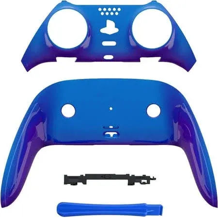 eXtremeRate Replacement Top Bottom Decorative Trim Shell Compatible with PS5 Edge Controller - Chameleon Purple Blue