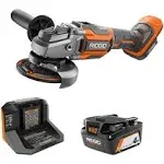 Ridgid R86042KSBN 18V Brushless Cordless 4.5 in. Angle Grinder Kit w/Grinding Disc, Cut-Off Wheel, 4.0 Ah Battery, and Charger