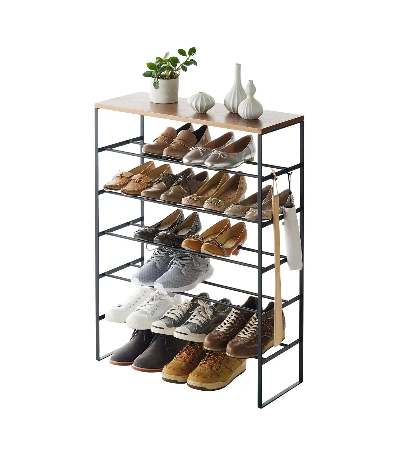 Yamazaki 6-Tier Wood Top Shoe Rack Black