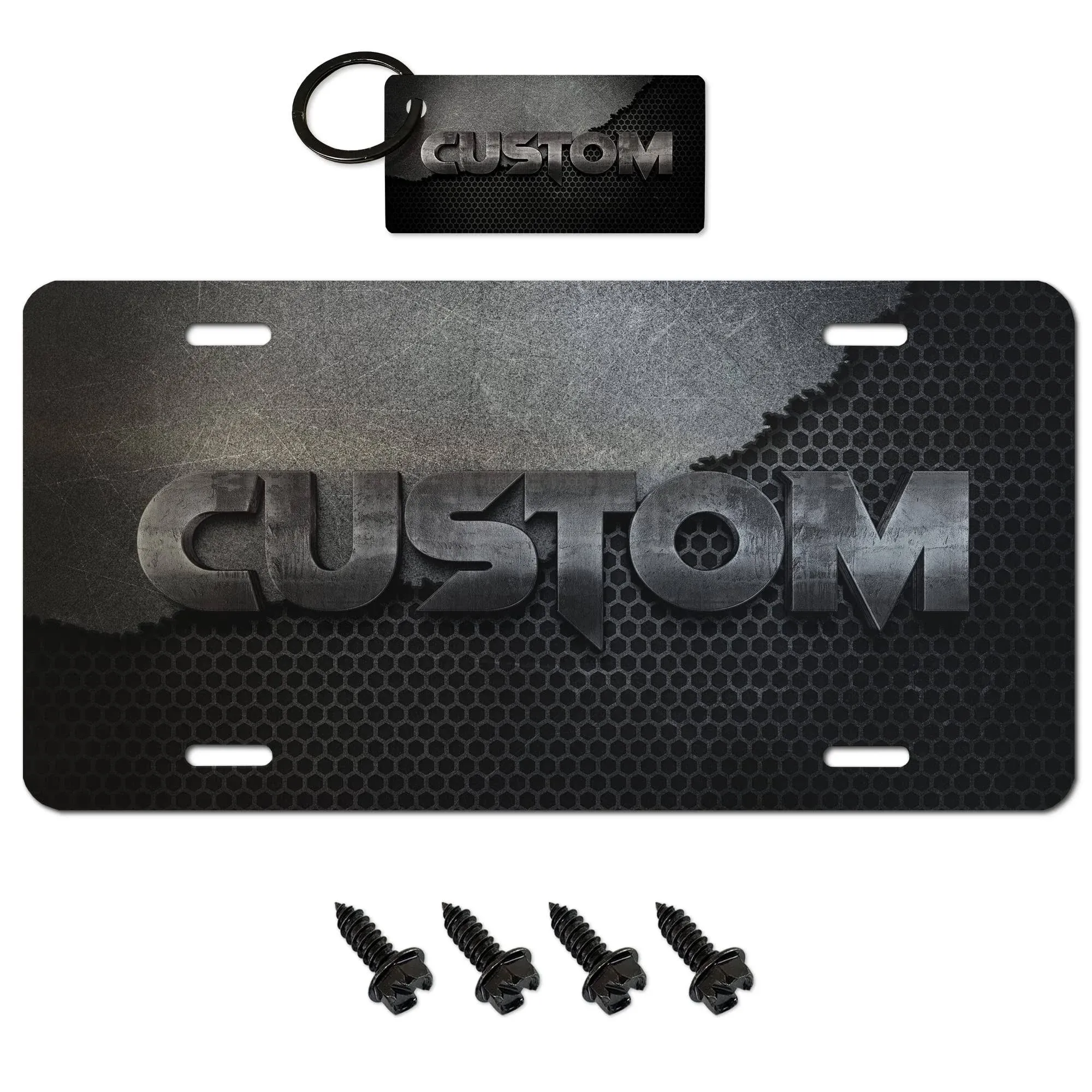 Custom Name License Plate + 4 Black License Plate Screws and Keychain - Personalized Car Tag - Tough 5