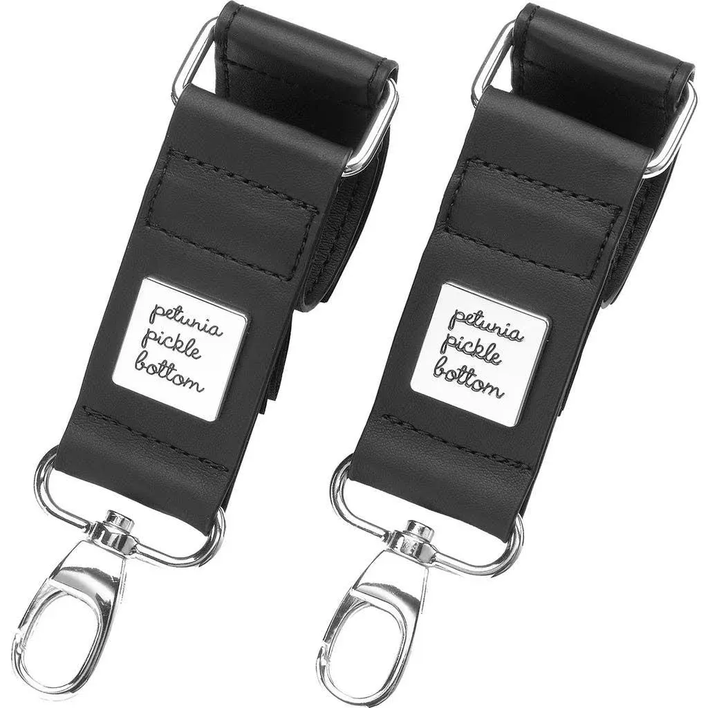 Petunia Pickle Bottom Valet Stroller Clips - Black Leather with Rose Gold Metal