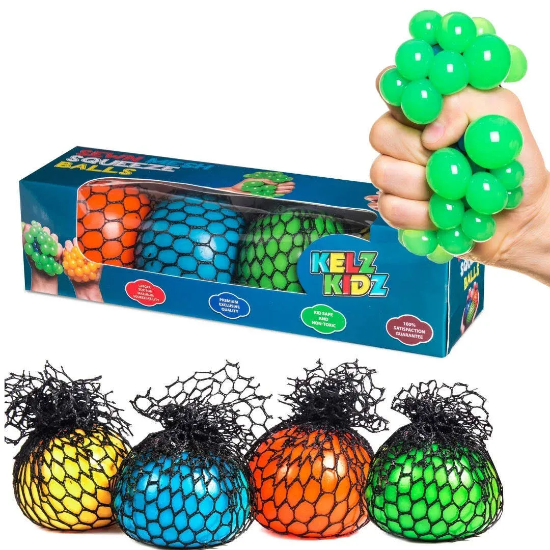 Durable Mesh Squishy Balls Fidget Toy with Exclusive Sewn Mesh! (4 Pack Gift Pack!)