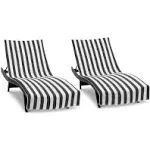 Arkwright California Chaise Lounge Cover - Pack of 2 - Striped Soft Cotton Cabana Towel with Pocket Holder for Beach Pool Outdoor Chair, 30 x 85 in., Black