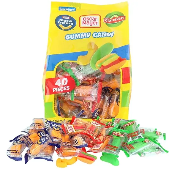 Gummy Candy Kraft Mac &amp; Cheese Oscar Mayer Hot Dog Claussen Pickles 40 Pieces