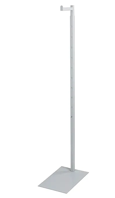 SSWBasics Adjustable White Costumer Stand – Single Arm Clothes Rack - Retail Clothing and Garment Display Stand – Ideal For Showcasing Hanging Items In Thrift Shops, Boutiques and Retail Stores