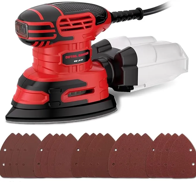 Detail Sander, 13,000 OPM Hand Electric Sander with 20PCS Sanderpapers, 220W Compact Power Sander Includes Dust Collector, for Woodworking Sanding, Polishing