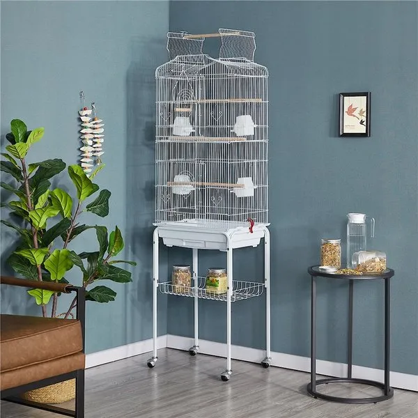 64-Inch Open Top Standing Bird Cage Parakeet Cage with Rolling Stand for Parrots