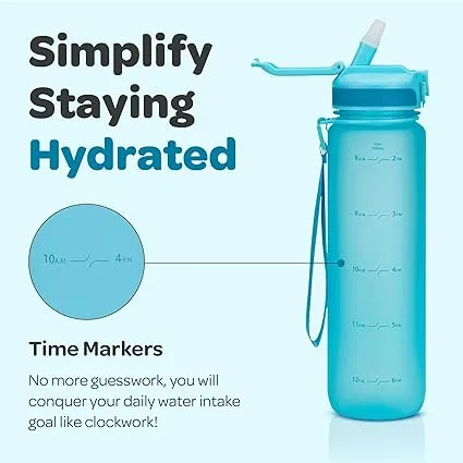 Hydracy Water Bottle with Time Marker -Large BPA Free Water Bottle & No Sweat Sleeve -Leak Proof Gym Bottle with Fruit Infuser Strainer & Times to Drink -Ideal Gift for Fitness Sports & Outdoors