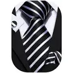 Barry.Wang Stripe Men Ties Set Classic Woven Necktie with Handkerchief Cufflinks Formal